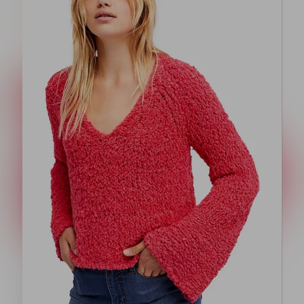 Free People Sand Dune‎ Pullover in Bright Salmon Pink